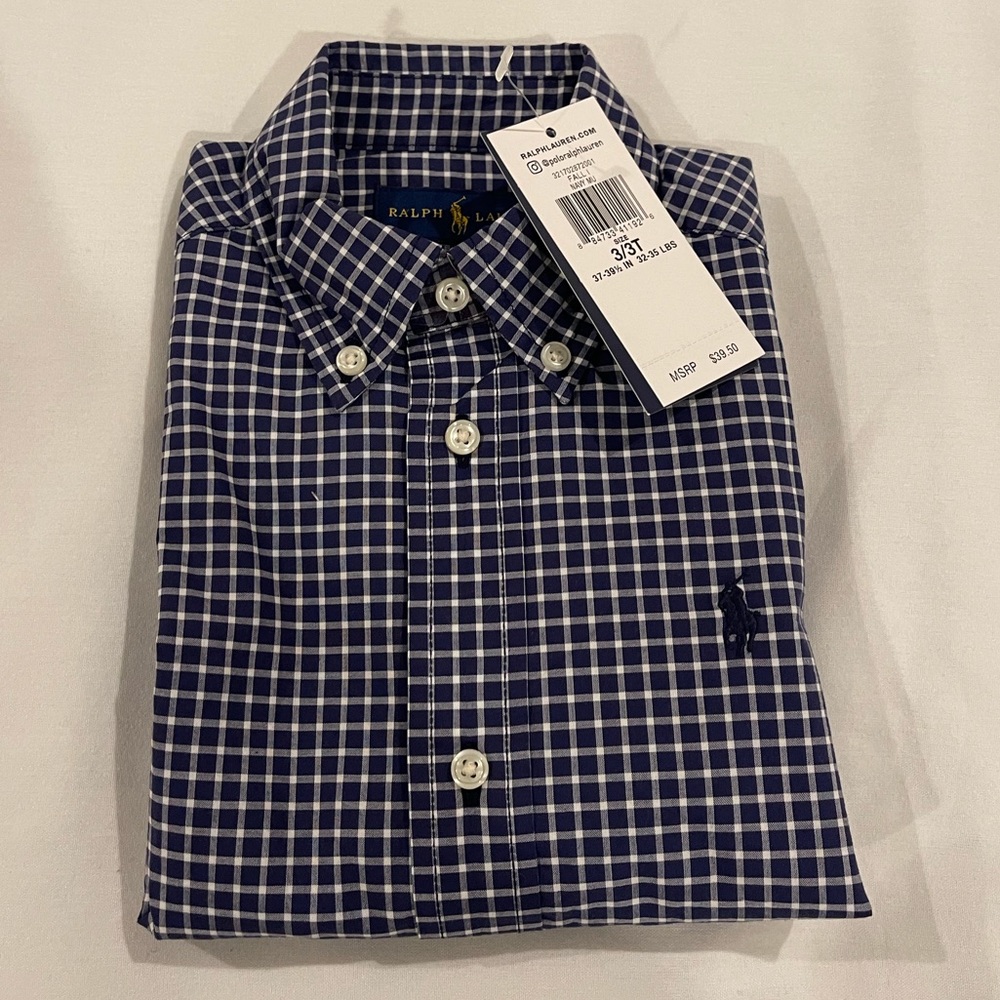 Ralph Lauren Boys Size 3/3T Long Sleeve Button Front Blue Plaid Check Shirt - Picture 7 of 8